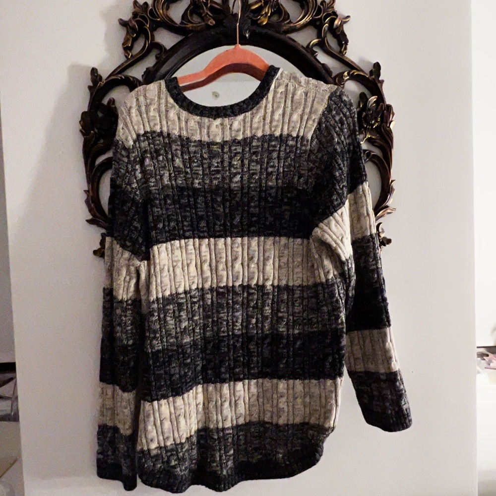 Black + white + gray cable knit sweater